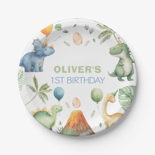 Dinosaur Birthday Party Paper Plates Papieren Bordje (Voorkant)