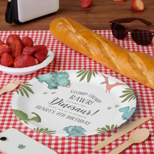 Dinosaur Birthday Party Papieren Bordje (Picknick)