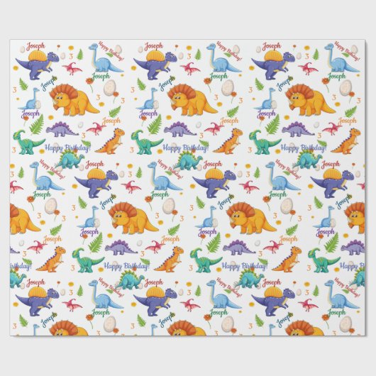 Dinosaur Birthday Party Personaliseert naam Leefti Cadeaupapier (Vlak)
