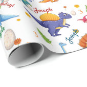 Dinosaur Birthday Party Personaliseert naam Leefti Cadeaupapier (Rol Hoek)