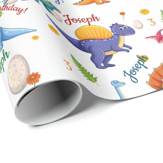 Dinosaur Birthday Party Personaliseert naam Leefti Cadeaupapier (Rol Hoek)