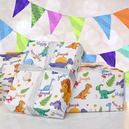 Dinosaur Birthday Party Personaliseert naam Leefti Cadeaupapier