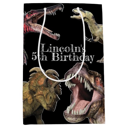 Dinosaur Birthday Party Personalized T-Rex Medium Cadeauzakje (Voorkant)