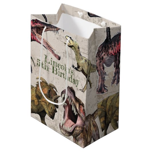 Dinosaur Birthday Party Personalized T-Rex Medium Cadeauzakje (Voorkant Gekanteld)