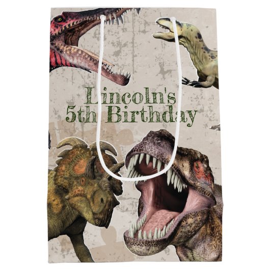 Dinosaur Birthday Party Personalized T-Rex Medium Cadeauzakje (Achterkant)