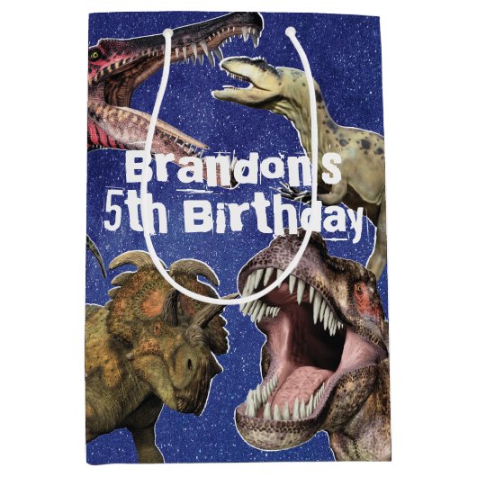 Dinosaur Birthday Party Personalized T-Rex Medium Cadeauzakje (Voorkant)