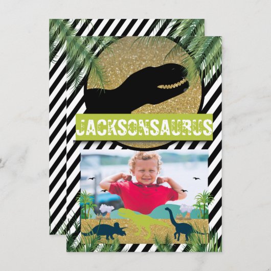 Dinosaur Birthday Party Photo Invitation Kaart (Voorkant / Achterkant)