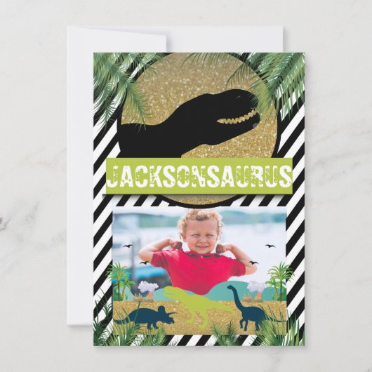 Dinosaur Birthday Party Photo Invitation Kaart (Voorkant)