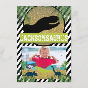 Dinosaur Birthday Party Photo Invitation Kaart