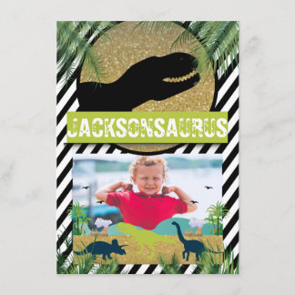 Dinosaur Birthday Party Photo Invitation Kaart