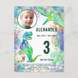 Dinosaur Birthday Party Photo Modern Uitnodiging Briefkaart