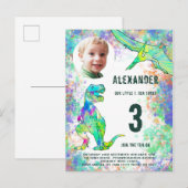 Dinosaur Birthday Party Photo Modern Uitnodiging Briefkaart (Voorkant / Achterkant)