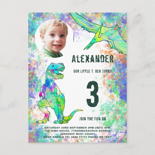 Dinosaur Birthday Party Photo Modern Uitnodiging Briefkaart (Voorkant)