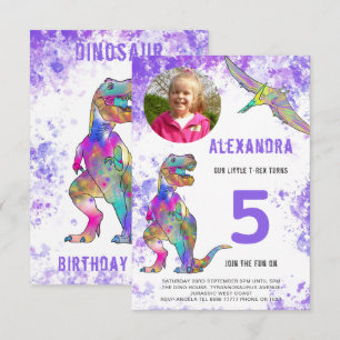 Dinosaur Birthday Party Photo Paars Kaart