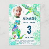 Dinosaur Birthday Party Photo Waterverf Uitnodiging Briefkaart (Voorkant)
