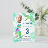 Dinosaur Birthday Party Photo Waterverf Uitnodiging Briefkaart (Staand voorkant)