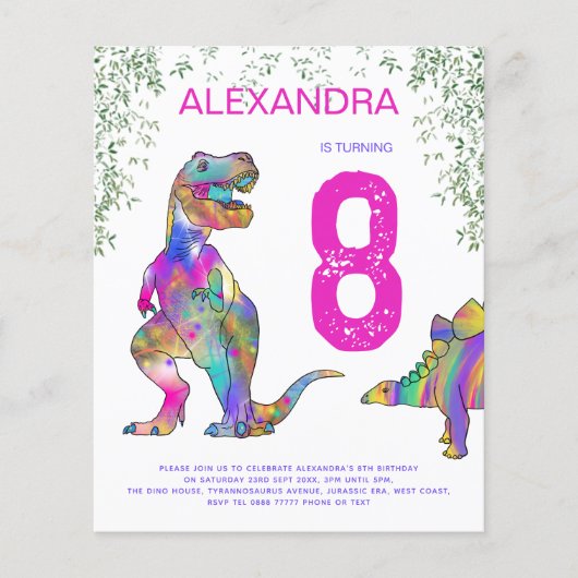 Dinosaur Birthday Party roze budget Flyer (Voorkant)