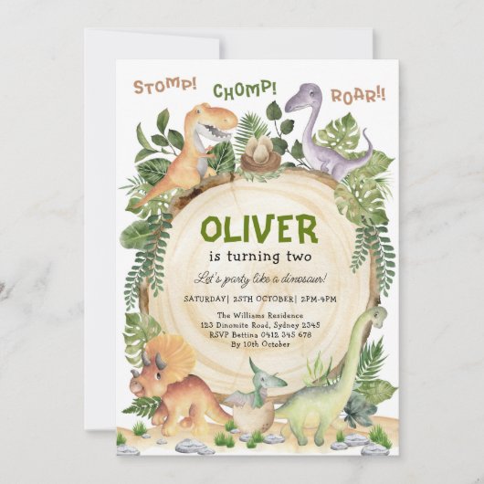 Dinosaur Birthday Party | Stomp Chomp Roar Kaart (Voorkant)