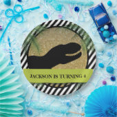 Dinosaur Birthday Party striped Papieren Bordje (Feest)