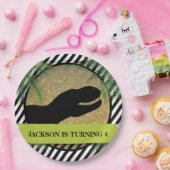 Dinosaur Birthday Party striped Papieren Bordje (Feest)