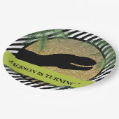 Dinosaur Birthday Party striped Papieren Bordje (Gekanteld)