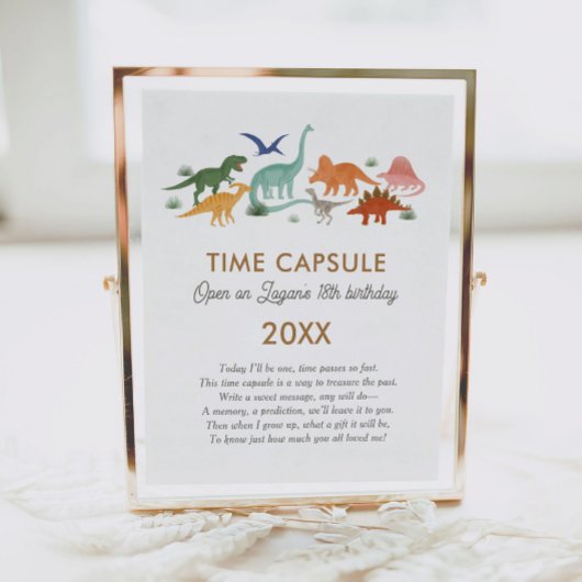 Dinosaur Birthday Party Time Capsule Sign Poster
