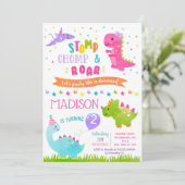 Dinosaur Birthday Party Uitnodigingen voor meisje (Staand voorkant)