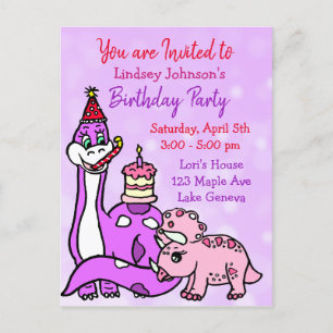 Dinosaur Birthday Party van Cute Girl Uitnodiging Briefkaart