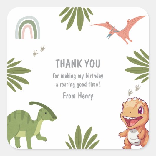 Dinosaur Birthday Party Vierkante Sticker (Voorkant)