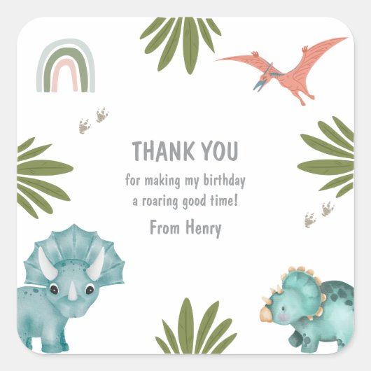 Dinosaur Birthday Party Vierkante Sticker (Voorkant)
