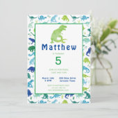 Dinosaur Birthday Party Waterverf Kinder uitnodigi Kaart (Staand voorkant)