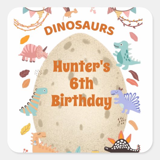 Dinosaur Birthday Party with Giant Dino Egg Vierkante Sticker (Voorkant)
