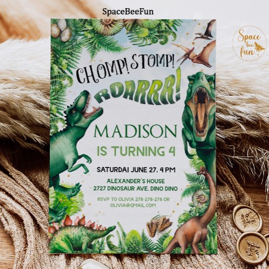 Dinosaur Birthday Patty Invitation Boy Safari Dino Kaart