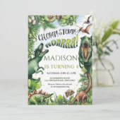 Dinosaur Birthday Patty Invitation Boy Safari Dino Kaart (Staand voorkant)