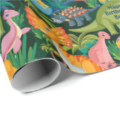 Dinosaur Birthday Personaliseer naam en leeftijdsc Cadeaupapier (Rol Hoek)