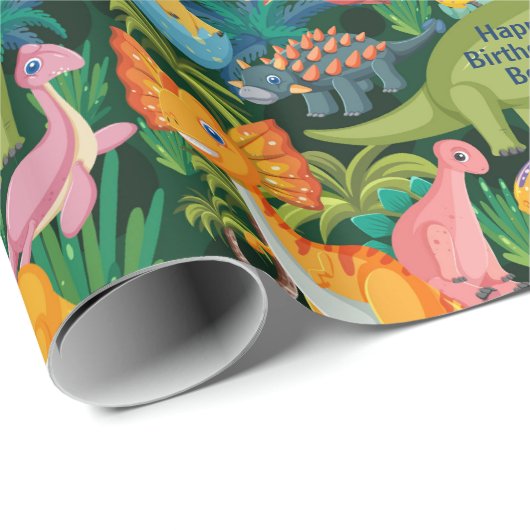 Dinosaur Birthday Personaliseer naam en leeftijdsc Cadeaupapier (Rol Hoek)