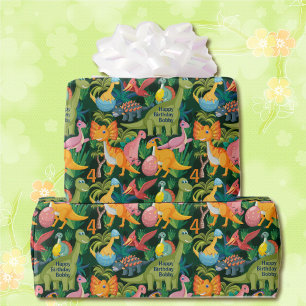 Dinosaur Birthday Personaliseer naam en leeftijdsc Cadeaupapier