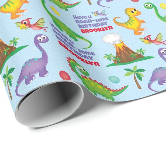 Dinosaur Birthday Personalized Cadeaupapier (Rol Hoek)