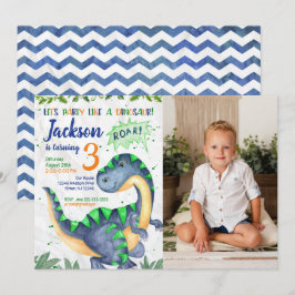 Dinosaur Birthday Photo Invitation for a Boy Kaart