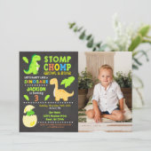 Dinosaur Birthday Photo Invitation for a Boy Kaart (Staand voorkant)