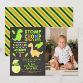 Dinosaur Birthday Photo Invitation for a Boy Kaart