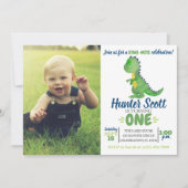 Dinosaur Birthday Photo Invitation - T-Rex Invite Kaart (Voorkant)