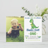 Dinosaur Birthday Photo Invitation - T-Rex Invite Kaart (Staand voorkant)