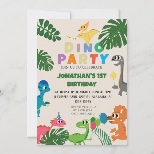 Dinosaur Birthday Simple Cute First Birthday Baby Kaart (Voorkant)