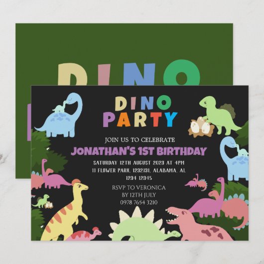 Dinosaur Birthday Simple Cute First Birthday Baby Kaart (Voorkant / Achterkant)
