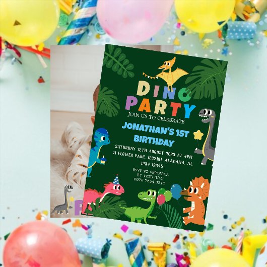 Dinosaur Birthday Simple First Birthday Baby Foto Kaart