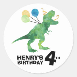 Dinosaur Birthday-stickers - Elke leeftijd - Naam  Ronde Sticker