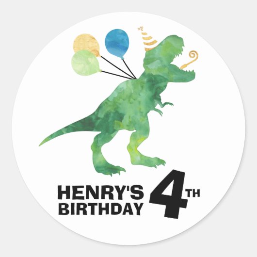 Dinosaur Birthday-stickers - Elke leeftijd - Naam  Ronde Sticker (Voorkant)