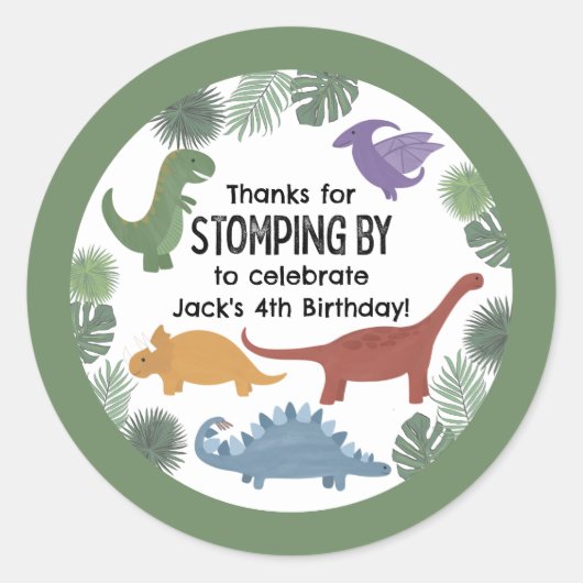 Dinosaur Birthday Stickers voor Favors of Envelopp (Voorkant)