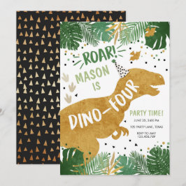 Dinosaur Birthday T-Rex Boy Four Dino Birthday Kaart